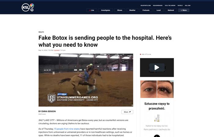 screenshot of the article titled: Fake Botox is sending people to the hospital. Here’s what you need to know